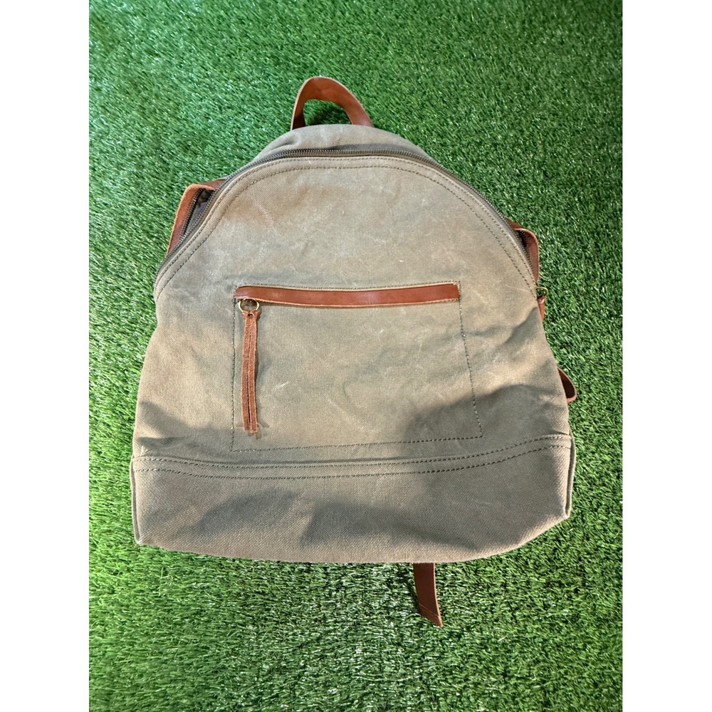 Madewell Canvas Leather Trim Backpack Olive Green Casual Travel‎ School
